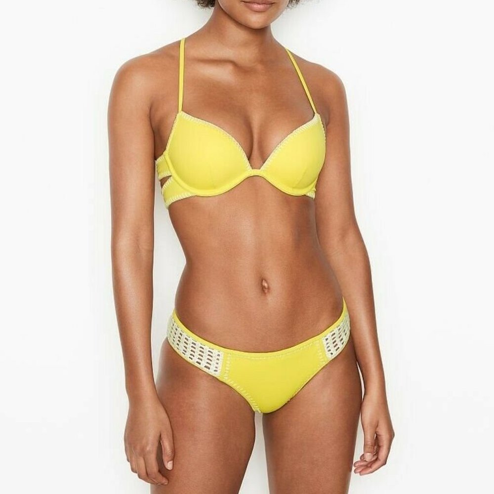 Carova Crochet Bikini Set NWT size 34A and Small Victoria's Secret Lime Green.
